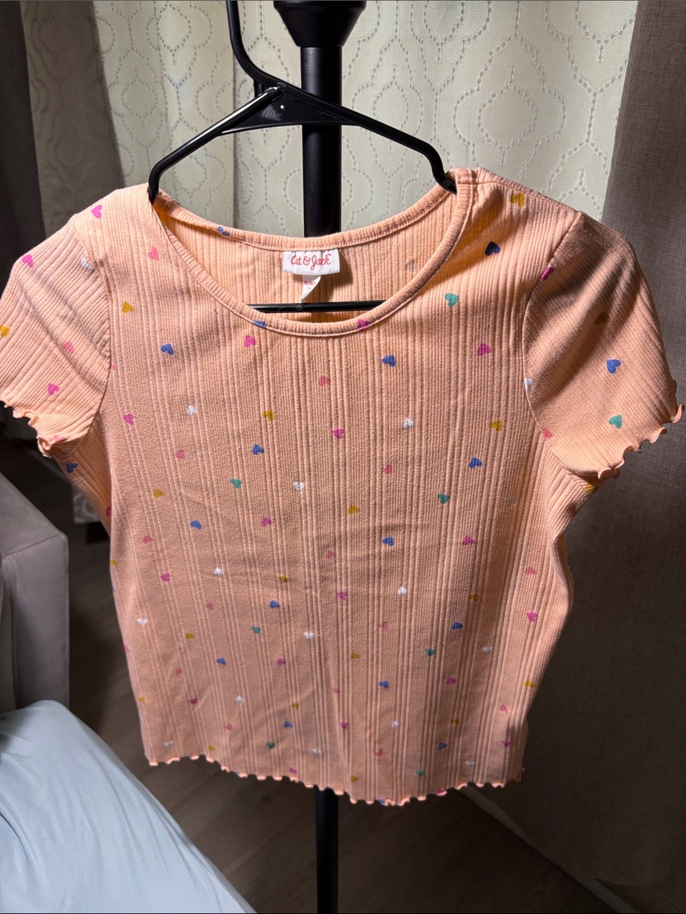 Cat & Jack Peach Short-Sleeve Ribbed Tee with Multicolor Hearts